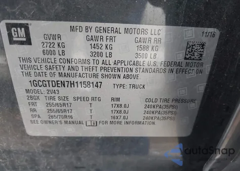 2017 Chevrolet Colorado Z71 z USA, uszkodzony, nr VIN 1GCGTDEN7H1158147